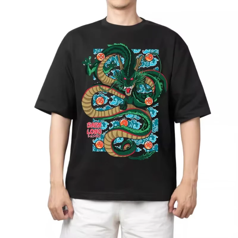 

Футболка с принтом Dragon Ball, мужская футболка в американском стиле ретро с небольшим вырезом, свободная универсальная футболка большого размера с короткими рукавами, одежда