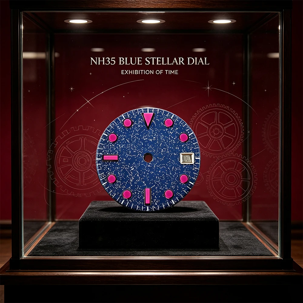 28.5mm Custom NH35 Watch Dial Blue Starry Sky Dial Index Marker 3 O'clock Date Window Mod Watch Parts For NH35 Movement