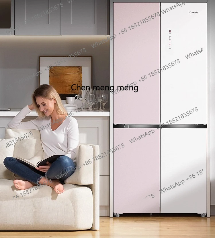 520L peach glass door ultra-thin embedded cross four-door refrigerator for home use