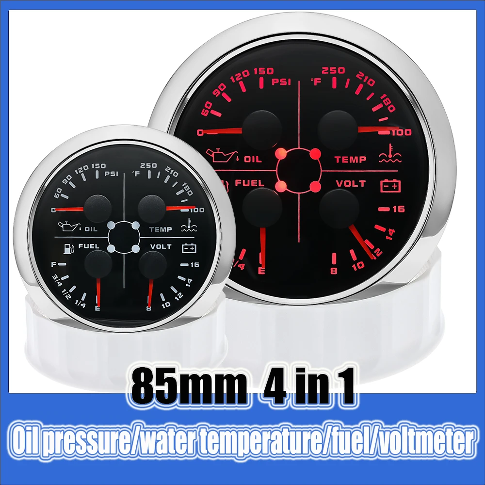 

4 In 1 Multifunction Gauge Oil Pressure/water Temperature/fuel/voltmeter 0-10bar Oil Press Sensor for Car Boat RV Camper