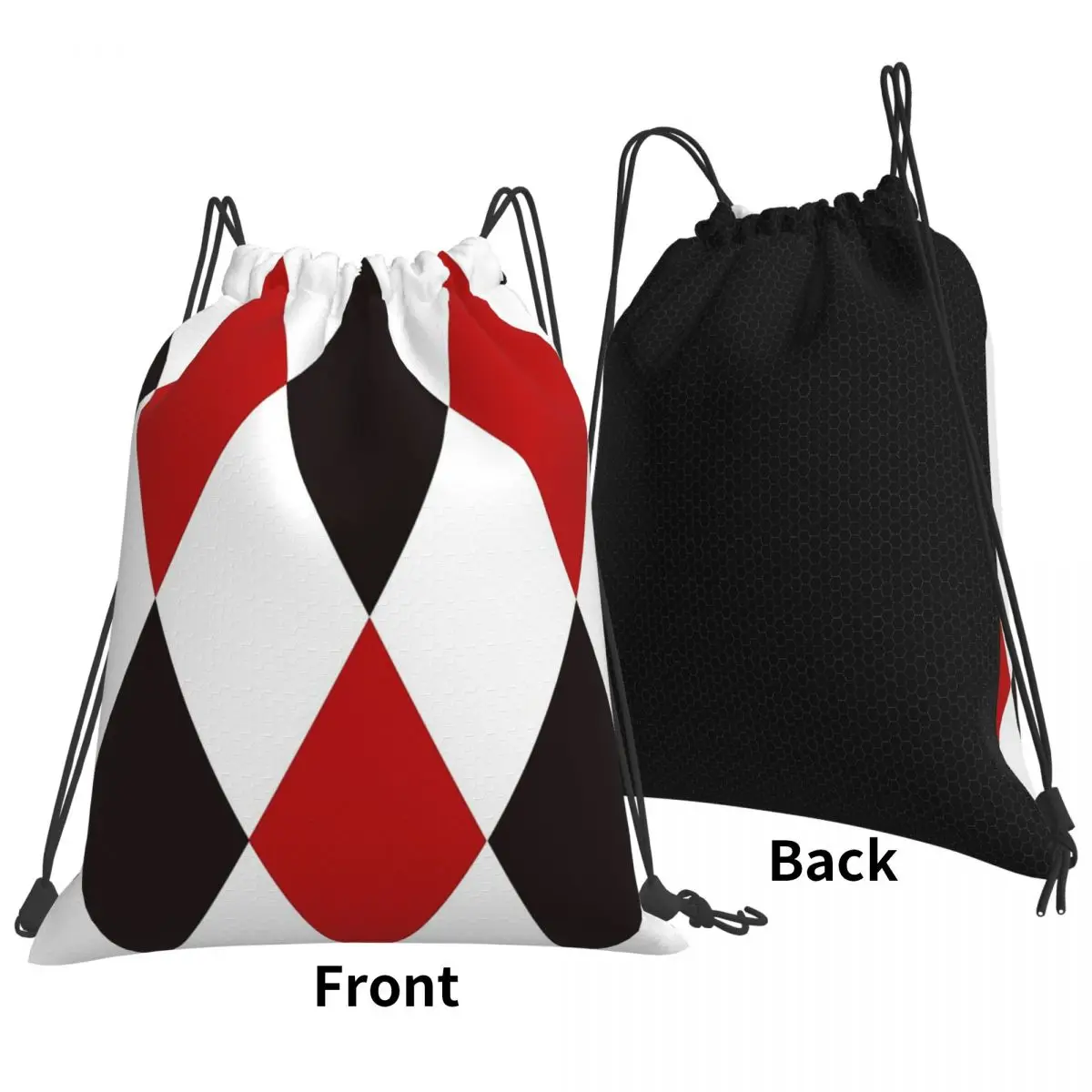 Harlequin Plaid Playing Cards Diamond Backpacks Multi-function Drawstring Bags Storage Bag Book Bags for Man Woman School