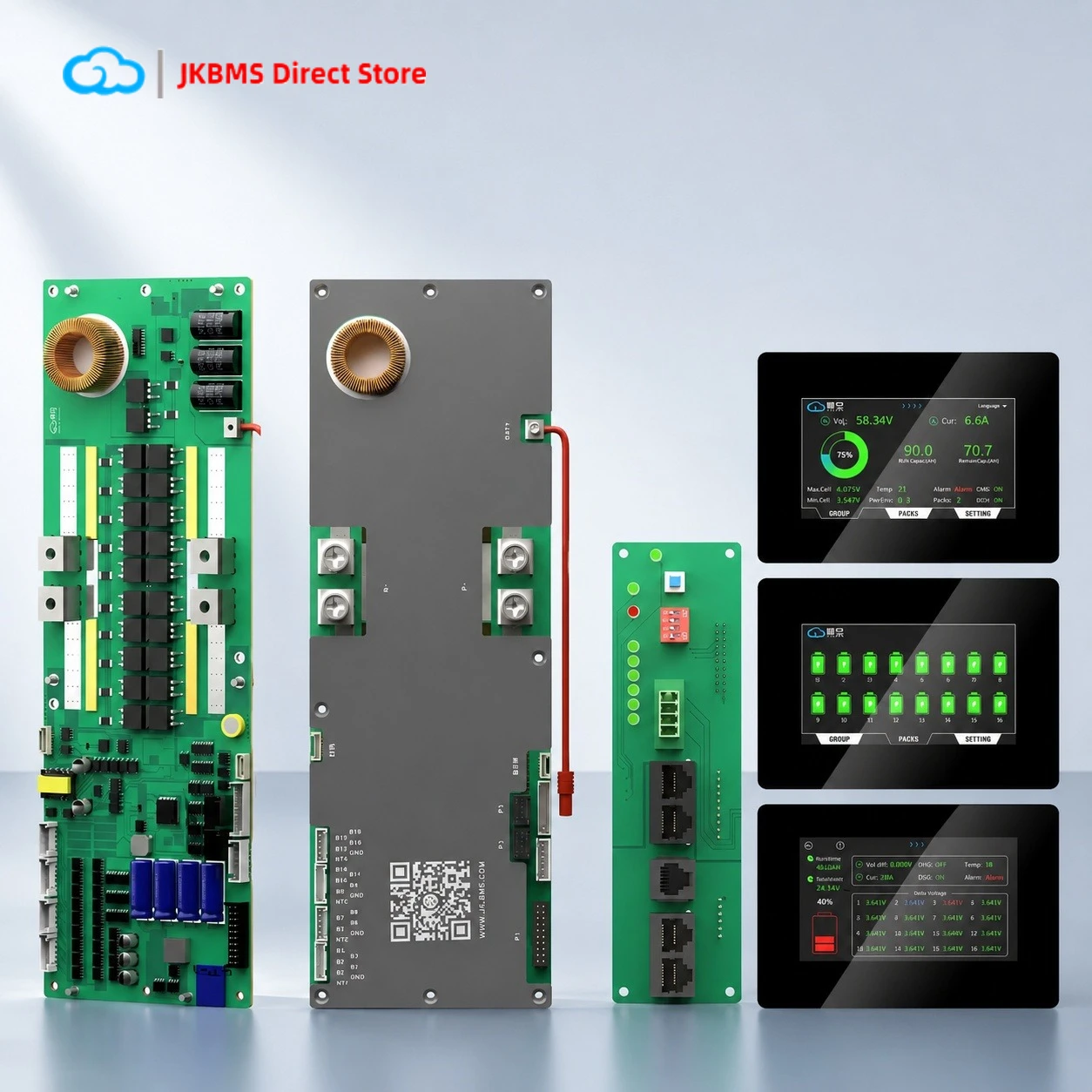 JK 인버터 BMS 1A 2A 액티브 밸런스 V19 4.3 LCD 16S 48V 리튬인산철(LiFePO4) 리튬이온 LTO RS232 에너지 관리 시스템