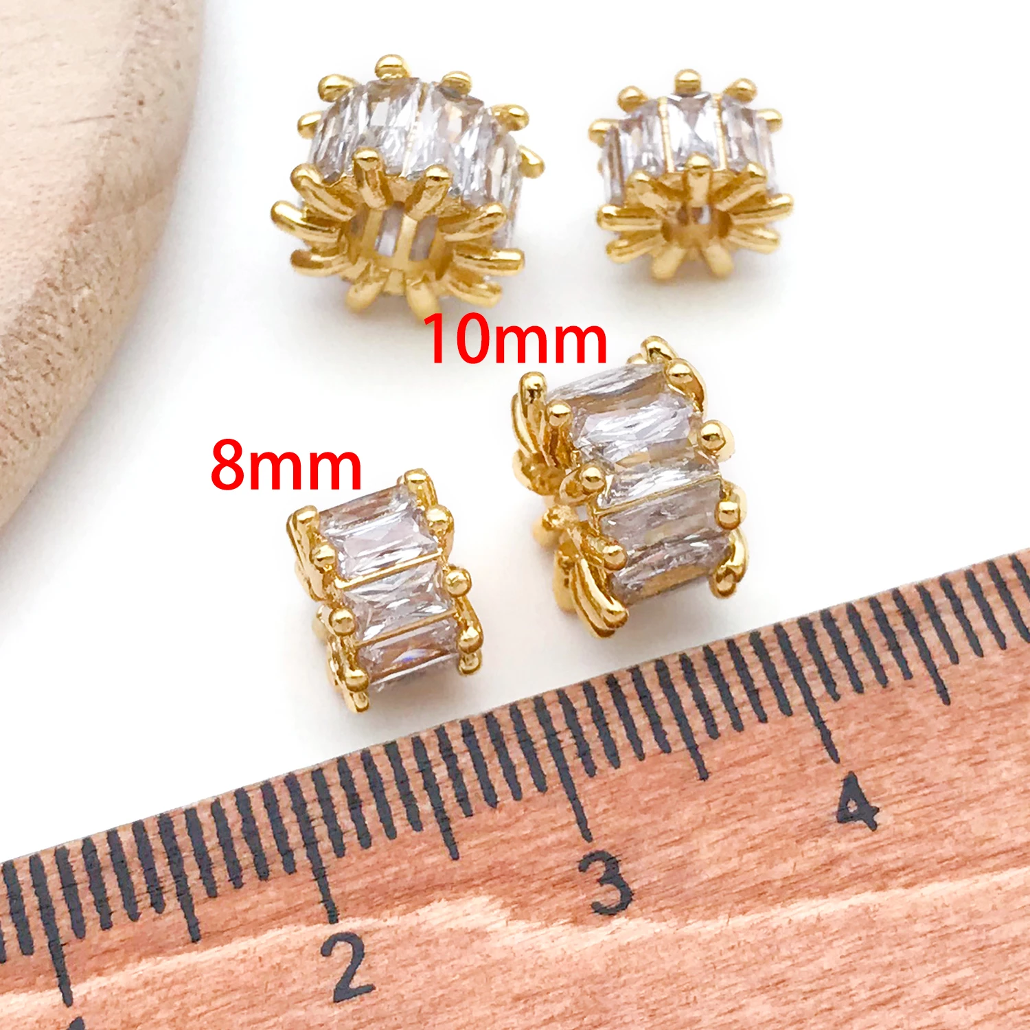 5pcs 18K Real Gold Plated Brass Beads, Cylinder Zircon Crystal Beads For DIY Bracelet Necklace Earring Jewelry Making Accessory