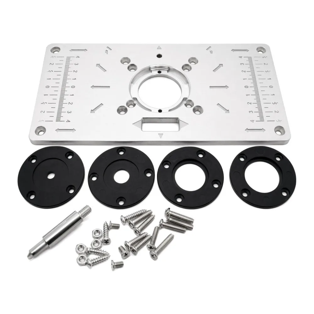 Aluminum Alloy Router Table Insert Plate Silver Color With Ring DIY Router Table 235mm x 120mm x 8mm Bench Trimming Tool