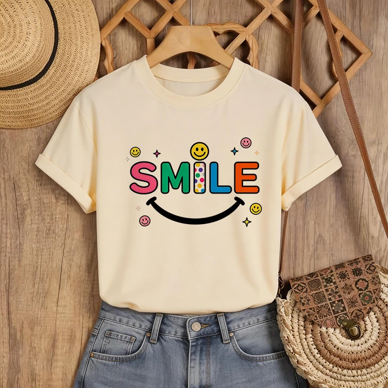 Smile Casual Graphic Tshirt for Woman Summer Short Sleeve Tees Tops Women's Crew Neck T Shirt Y2k Clothes Female