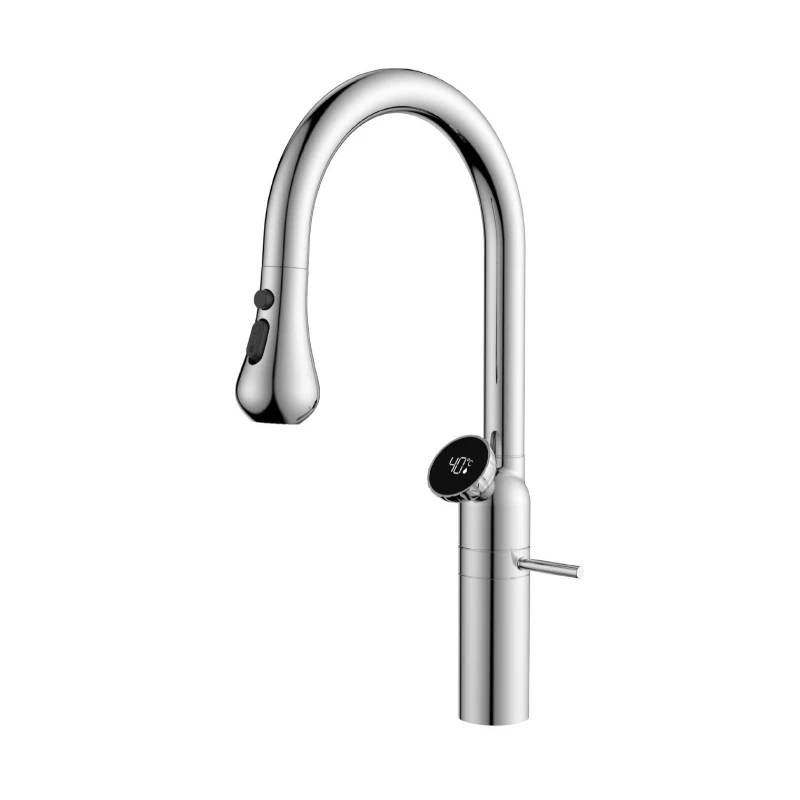 3 Modes Kitchen Faucet Rose Gold 360 Swivel Pull Down Sink Faucets LED Temperature Display High-arc Hot Cold Mixer Tap