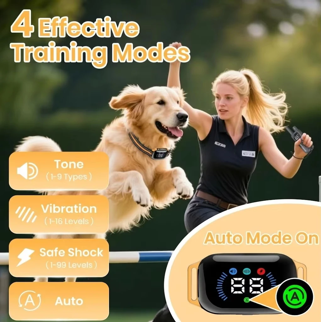 Smart 2-in-1 Auto Anti-Bark and Shock Collar for All Size Dogs,IPX7 Waterproof Dog Training Collar,3300FT Remote Electric Collar view 2