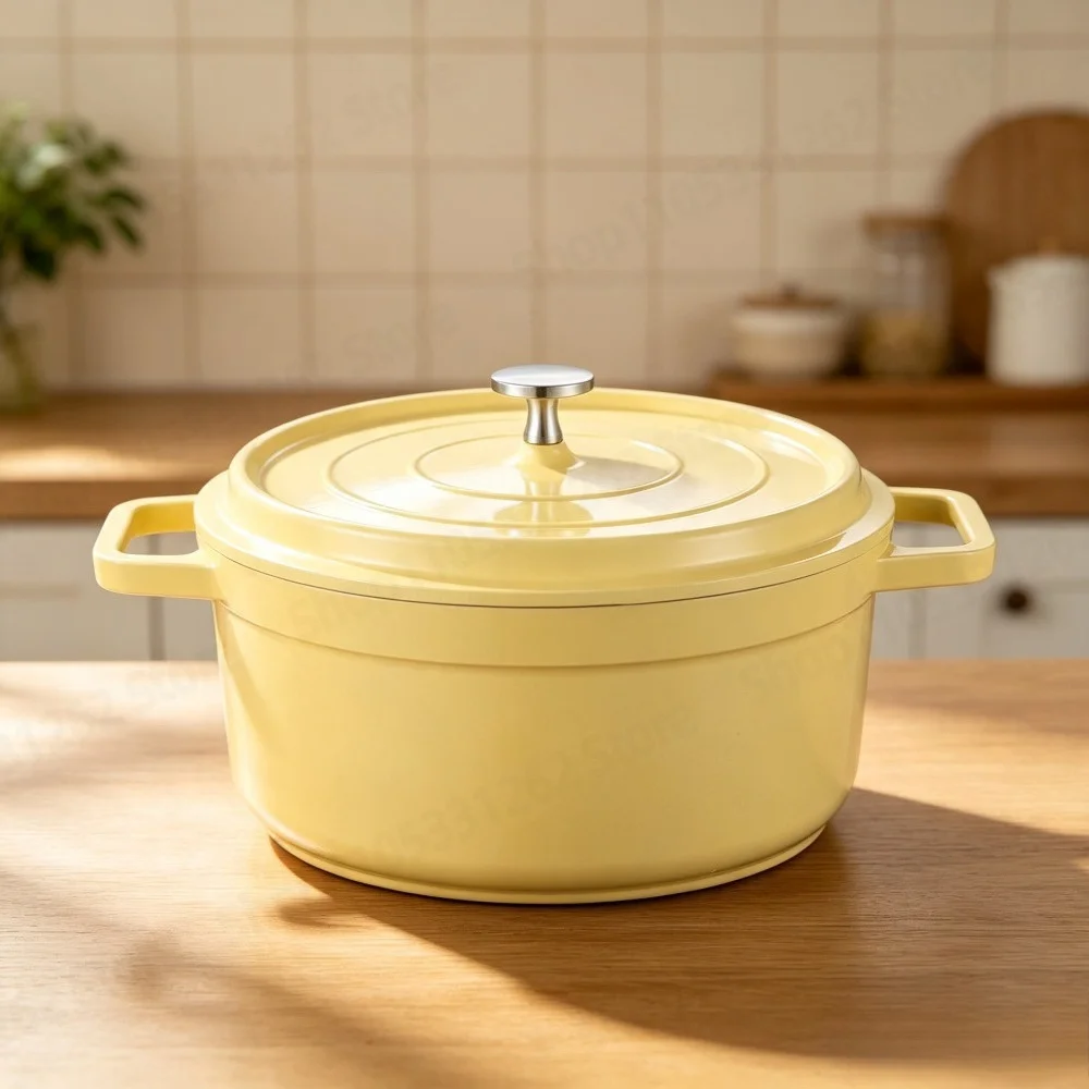 Enamel Cast Iron Soup Pot Non Stick, Dual Handle Stew Pot for Gas Stove Induction Cooktop, Versatile Family Cooking Stockpot