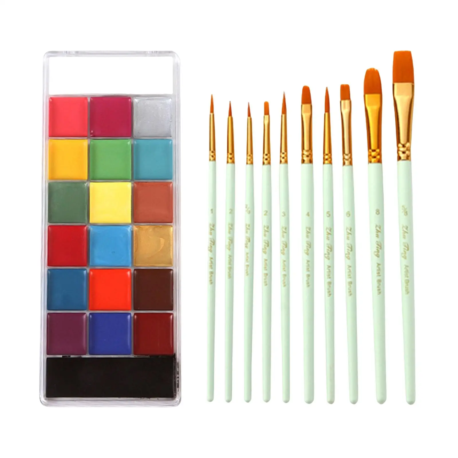 Face Body Paint Kit for Halloween Kids Children Non Pigment Makeup Palettes with 10 Brushes Cosplay Dress Party Supplies