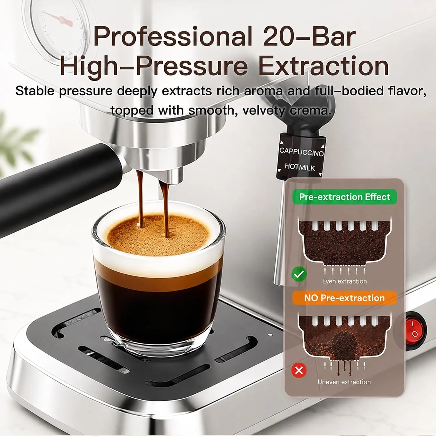 20 Bar High Pressure Extraction System Espresso Machine