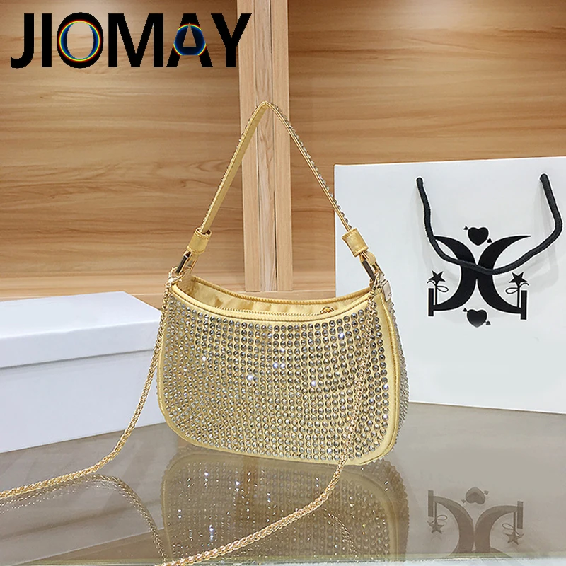 JIOMAY Stylish Rhinestone Tote Bag Designer Luxury Bag Glamorous Purses for Women Evening Clutch Bag Party Shoulder Bags