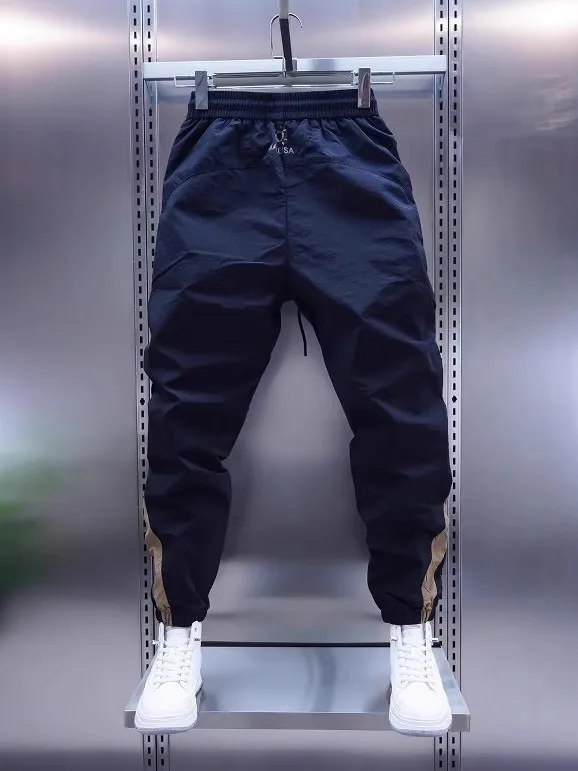 New 2026 Men's Fleece Lined Casual Pants Spring Autumn Patchwork Slim Fit Cuffed Pants Winter Warm Trendy Sports Pants
