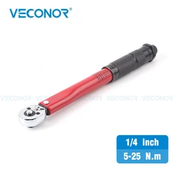 Preset Torque Wrench 1/4 Inch Drive 5-25N.M Chrome Plated Quick Release Button Hand Tool for Car Motorcycle Repair
