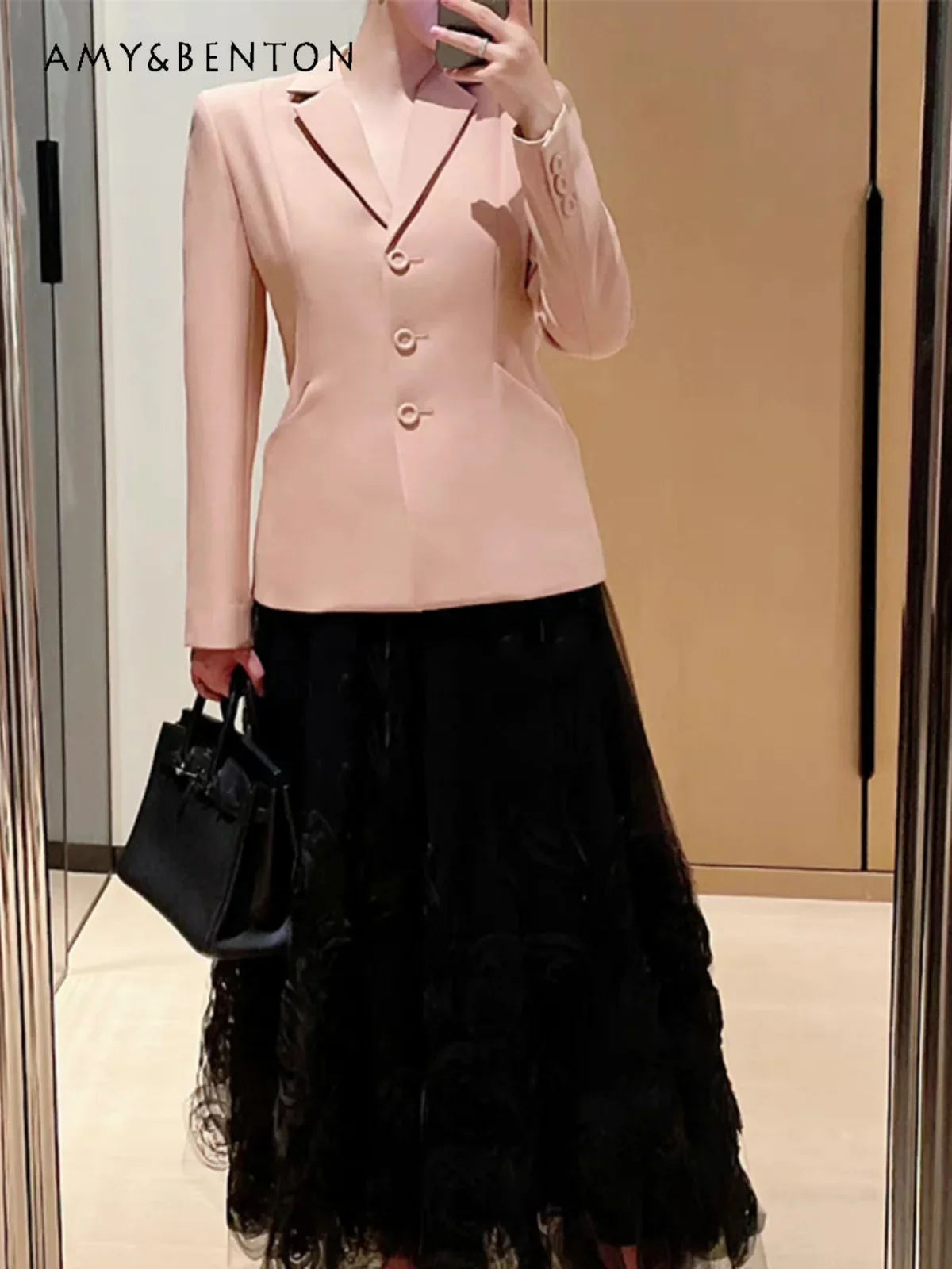 2024 Spring Autumn Socialite Elegant Single-Breasted Slim Lapel Suit Jacket Commute Style Fashion All-Matching Jackets for Women