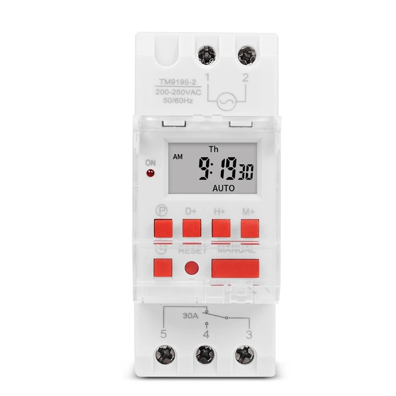 SINOTIMER TM919B 220V 30A Programmable Digital Timer Switch DIN Automatic Cycle Timing Controller for Lights,Fans