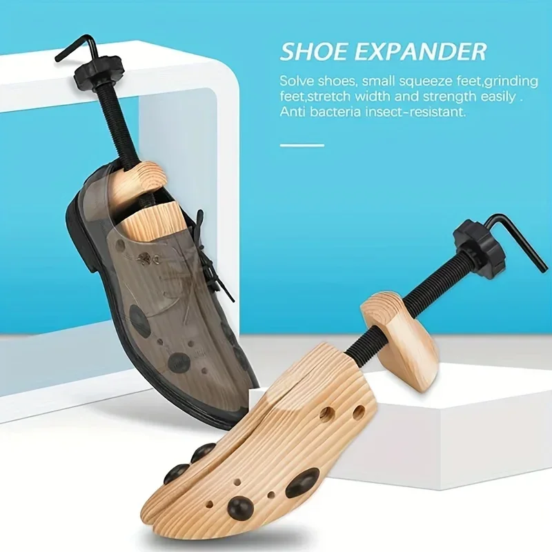 1Pc Woden Shoe Stretcher Women and Men's Shoe Widener Adjustable Wood Shoe Shaper Expander for Wide Feet Stretch Length & Width