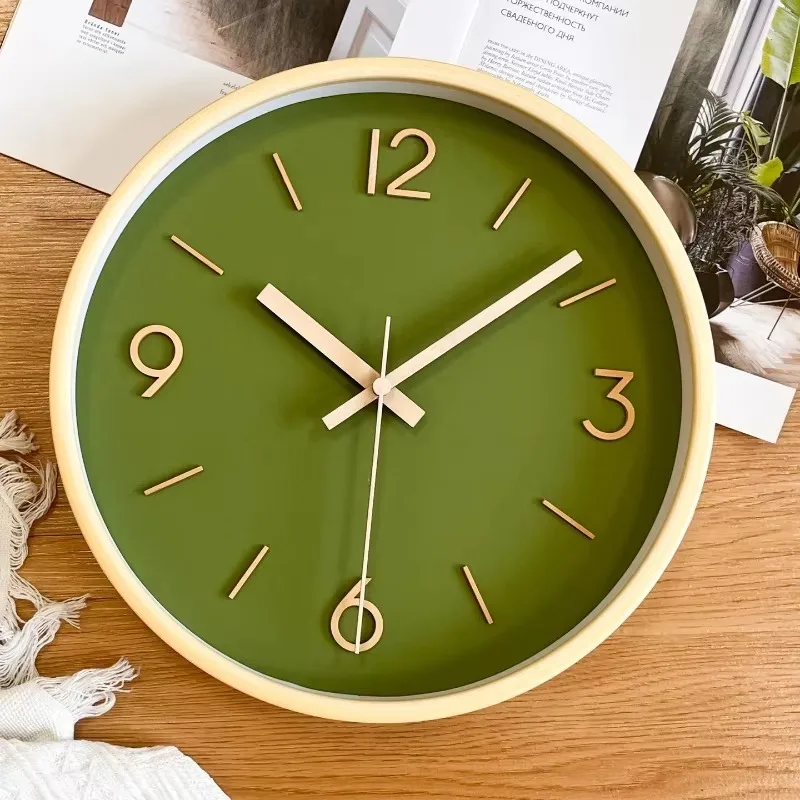 Nordic Simple Round Wooden Quartz Wall Clock, Silent Hanging Clock for Living Room Bedroom, Home Decor