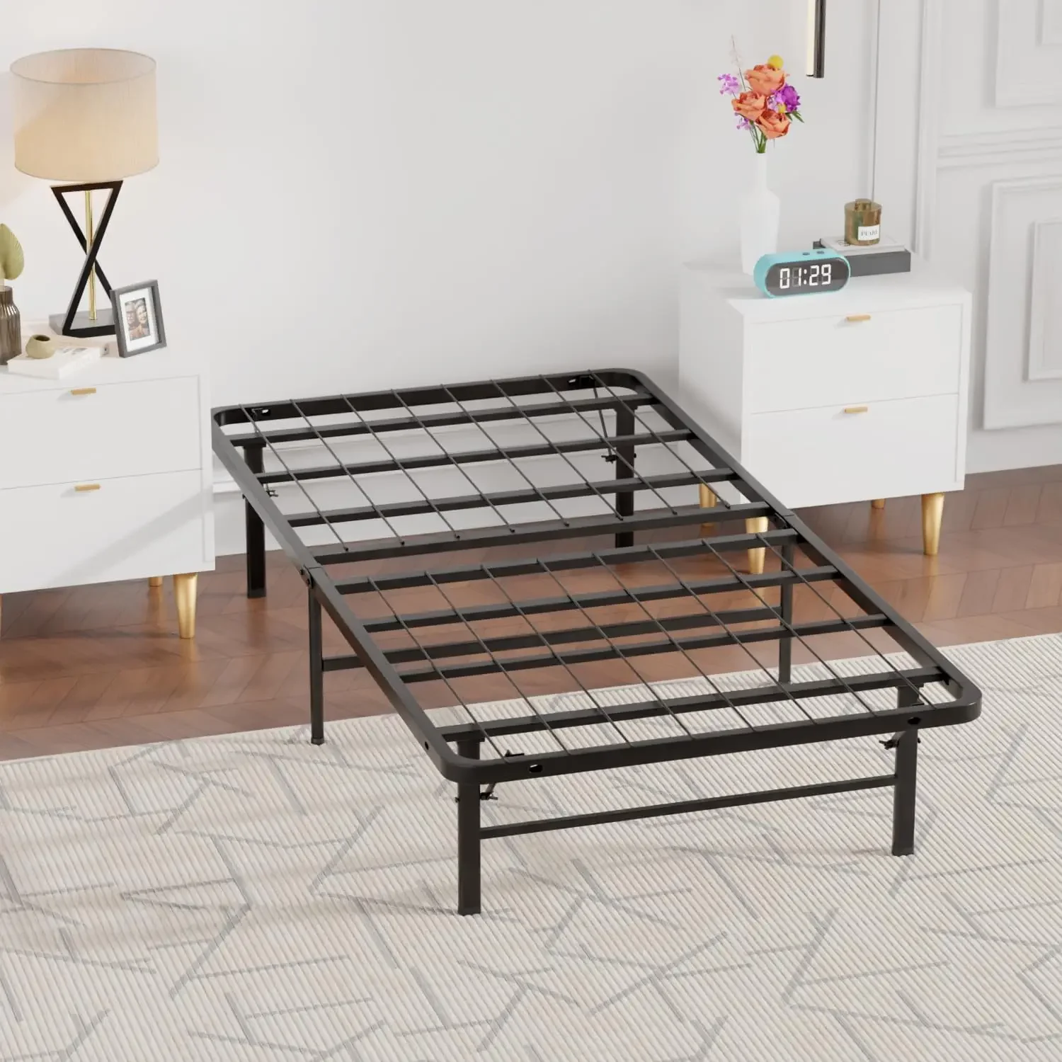 Folding Bed Frame,14 Inch Metal Bed Frame with Storage,Sturdy Steel Frame,Easy Assembly Noise-Free