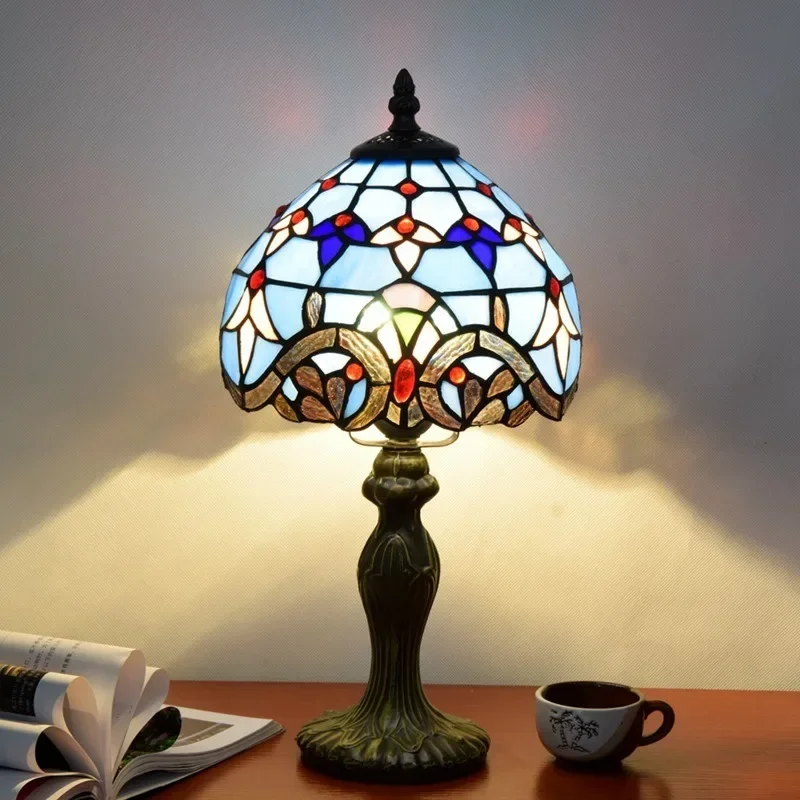 Diffany Table Lamp 20cm Resin Base E27 Bedroom Bedside Lamp Fashion Retro Table Lamps ZM1113