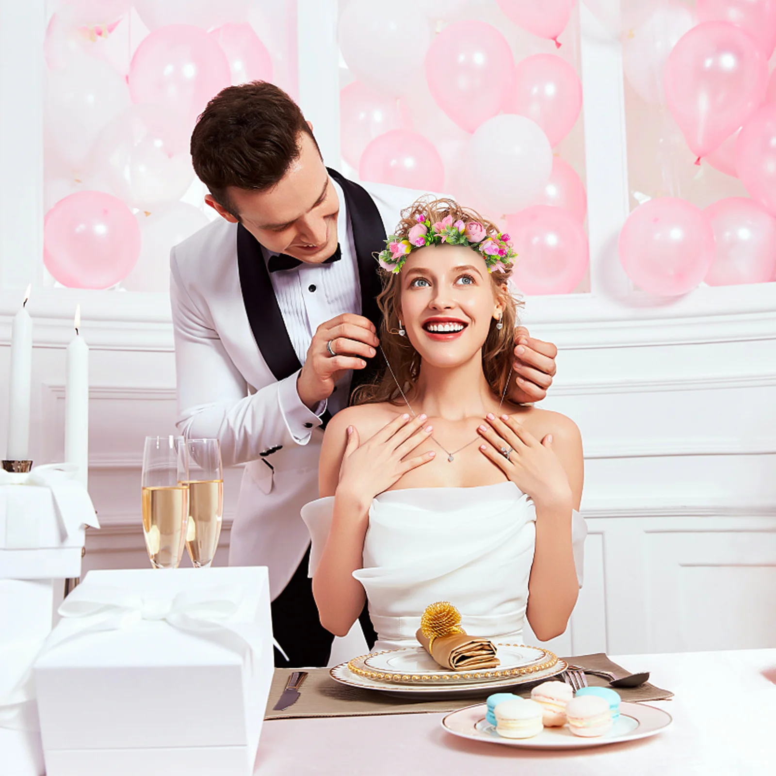 

1Pcs Cloth Floral Headband Bridal Wreath Headdress Valentine's Day Proms Photo Prop Charming Attractive Decoration