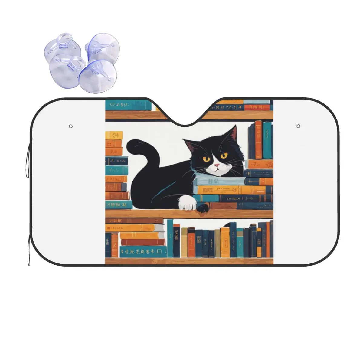 

Cute Tuxedo Cat And Bookstore Sunshade Windscreen Car Front Windshield Window Sun Visor Accessories Covers