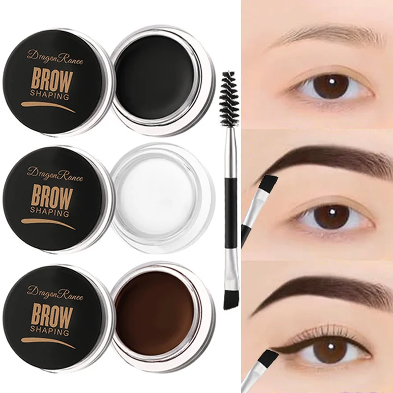 Delineador de ojos en crema para cejas, color negro y marrón, con brochas de maquillaje, resistente al agua, de larga duración, altamente teñido, Gel de estilismo Natural para cejas, cera cosmética