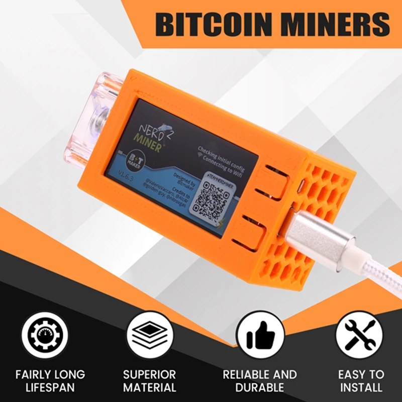 For Nerdminer V2 Pro Miner 78KH/S Mini Bitcoin Lottery Miner with Luminous Fan BTC Solo Lottery Mining Miner Orange