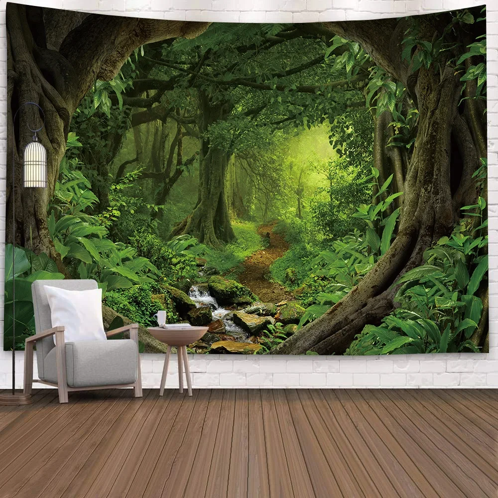 VIKAMA Green Forest Stream Tapestry Wall Hanging, 6 Assorted Designs, Wall Art Decor for Bedroom Living Room