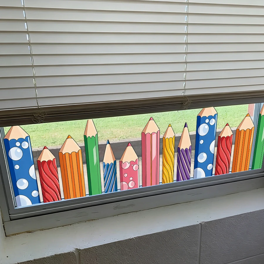 1/2/3 Sheets/Set Vibrant Cartoon Pencil Window Cling, Whimsical Removable Static Decal for Bedroom Classroom Nursery Decor