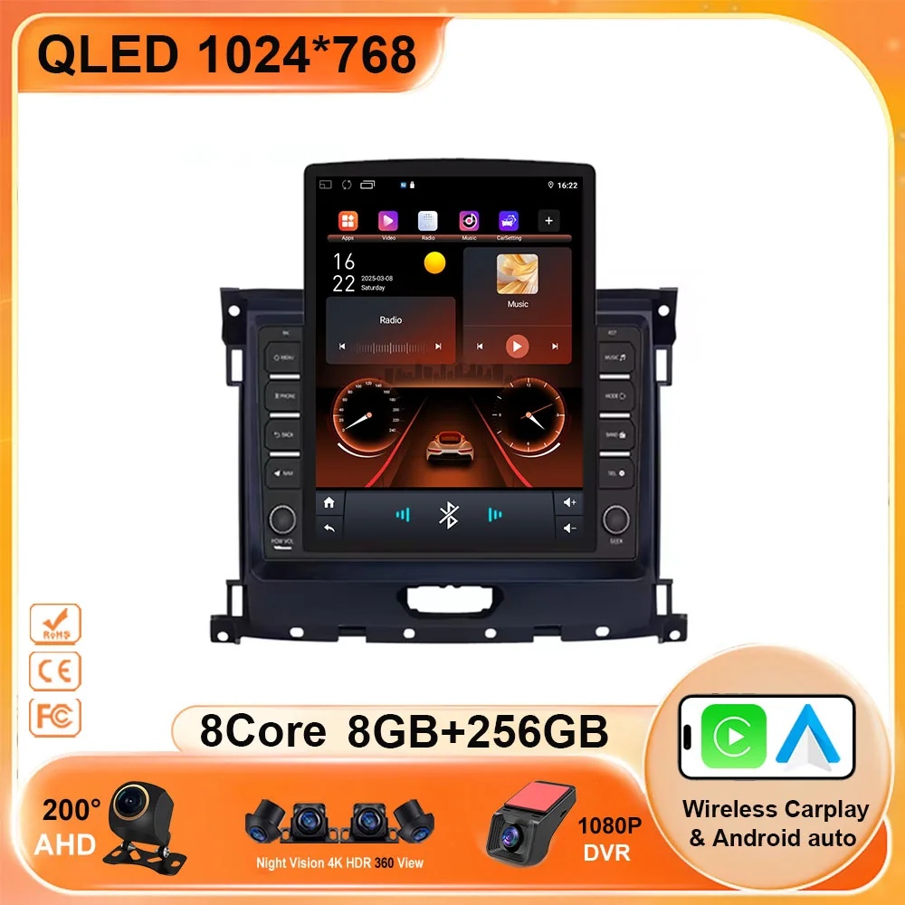 9.7 Vertical Style Screen Android 15 Car Radio For Ford Ranger 2015-2020 GPS Navigation Multimedia Video Player Carplay Player