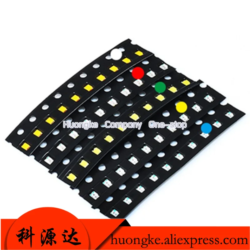 5x20pcs/Color=100pcs/lot New 1206 0805 0603 0402 Red/Green/Blue/White/Yellow SMD LED Kit