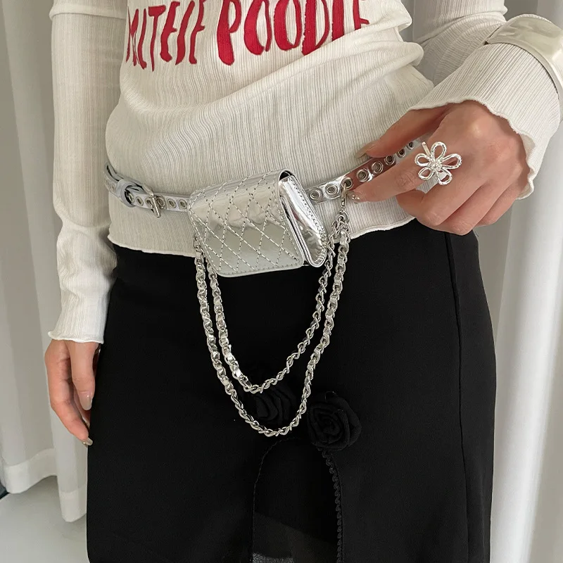 

Wom Crossbody Bag Belt Korean-style Versatile Waist Chain Y2k Kawaii Phone Case Belt Perforated Chain-link Pu Decorative Belt