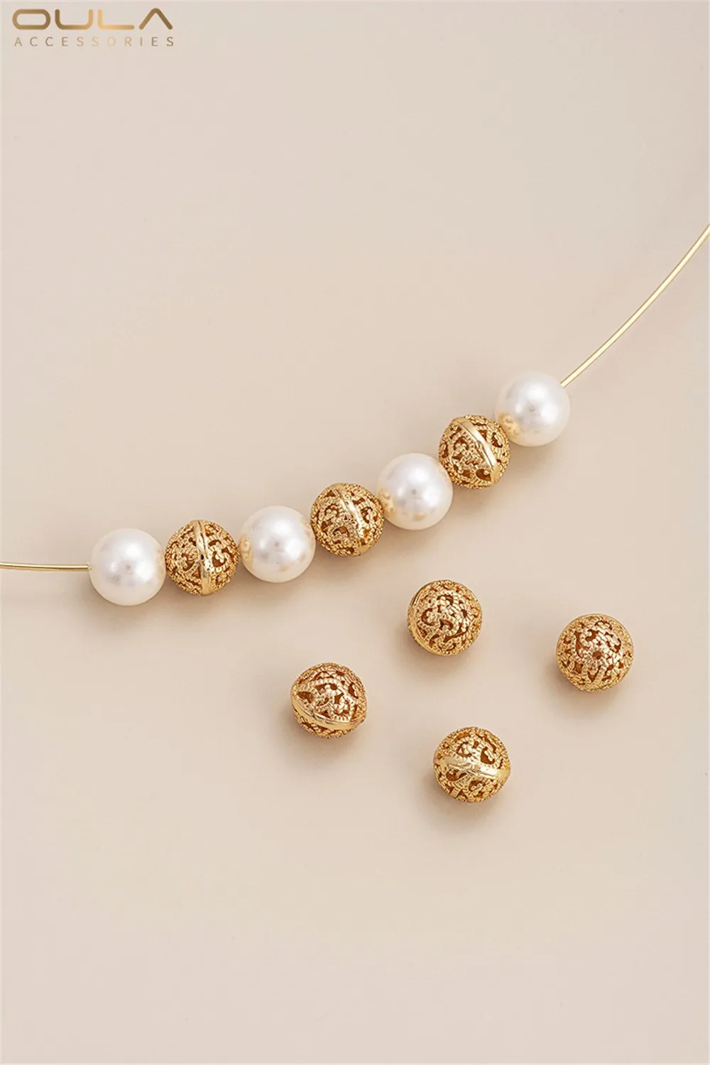 14K Gold-plated Flower Balls Spacer Beads Hanging Hollowed-out Spherical Beads Diy Handcrafted String Pearl Necklace Accessories