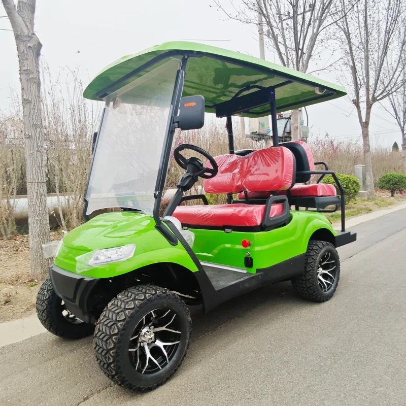 Chinese Factory Custom 48V/72V 4000W/5000W/7000W Electric Club Golf Cart Electric 14-Inch Tires Red Upholstered Seat Sound Bar