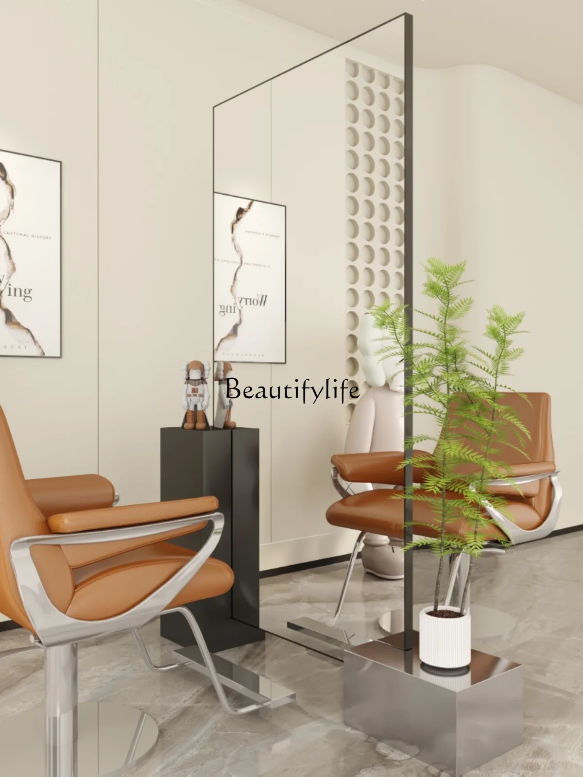 Hair Salon Stainless Steel Dressing Table Wall-Mounted Perm Hair Salon High-End Hair Cutting Mirror