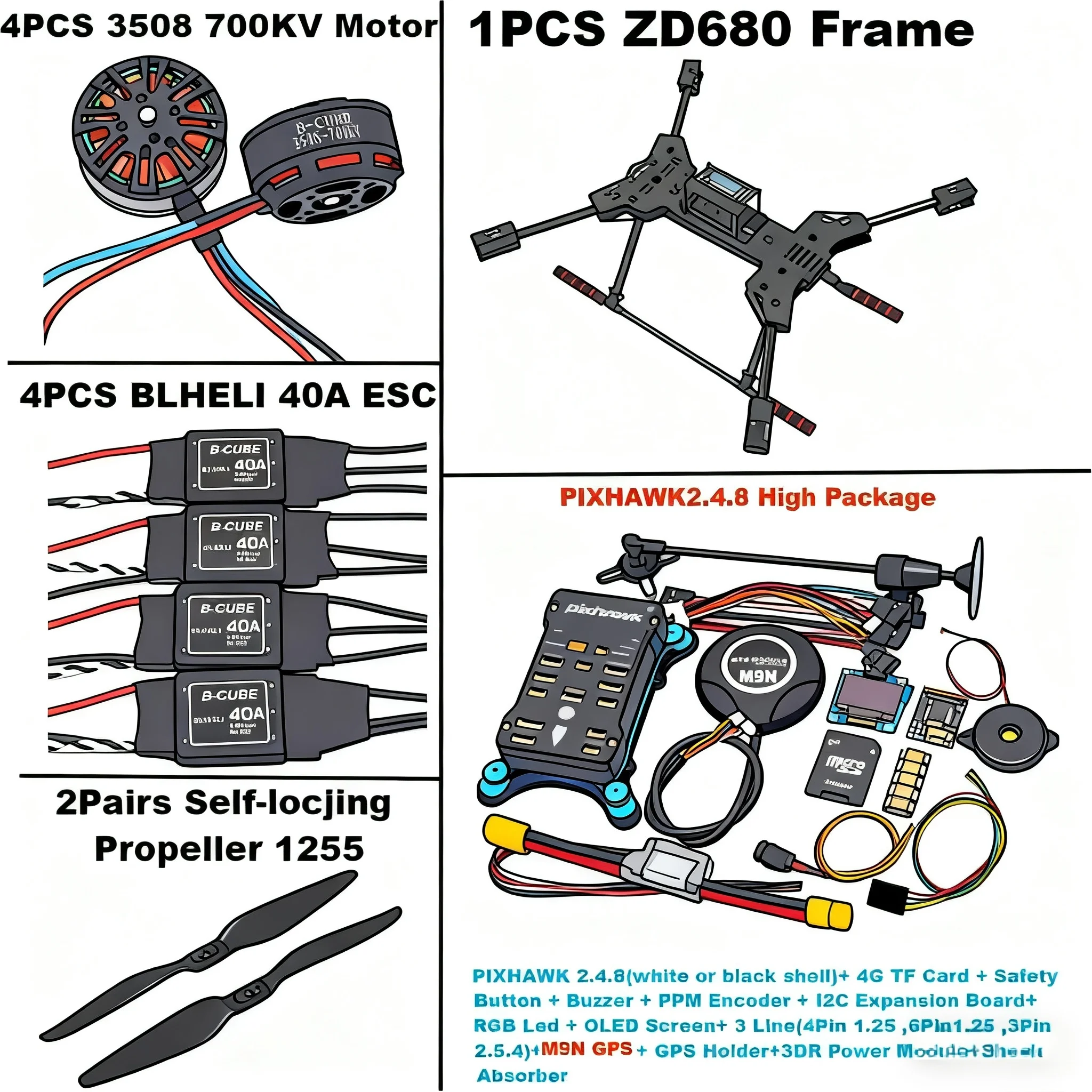 

НОВЫЙ ZD680 PIXHAWK2.4.8 M9N, полностью углеродное волокно, шестиротор, складной рычаг, комплект рамы для гексакоптера для вертолета с несъемным шасси