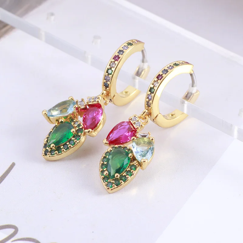 

Fashion Trendy Sweet Sparkling Cubic Zircon Water Drop Dangle Contrasting Glasses Classic Temperament Earrings for Office Lady