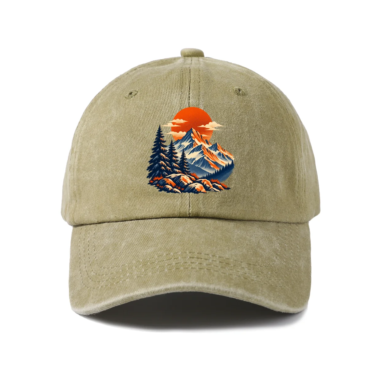 Coastal Mushroom Scene Graphic Baseball Cap, Vintage Washed Adjustable Unisex Dad Hat, Casual Gift