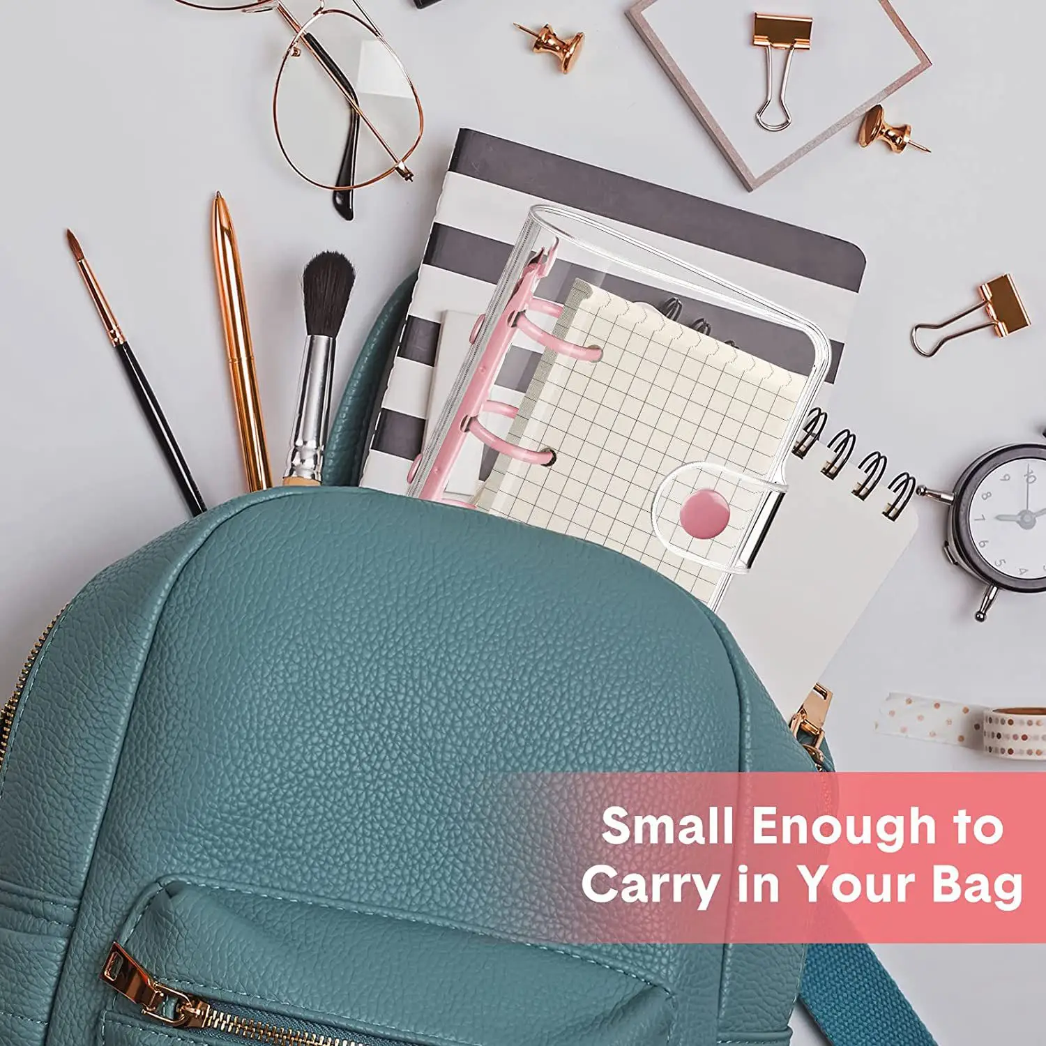 5 Pack Mini Transparent 3 Ring Binder Covers with Binder Inner Papers Storage Bags Label Sticker Binder Pockets-A12I