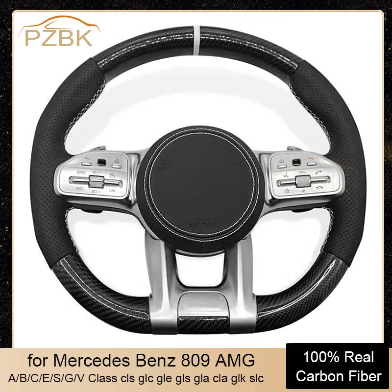 

Upgrade Real Carbon Fiber Car Steering Wheel for Mercedes Benz 809 AMG A/B/C/E/S/G/V Class cls glc gle gls gla cla glk slc