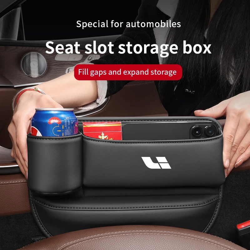 

Car Sewn Seat Gap Crevice Slot Leather Storage Box With Cup For LEADING IDEAL L6 L7 L8 L9 ONE MEGA Auto Accessories