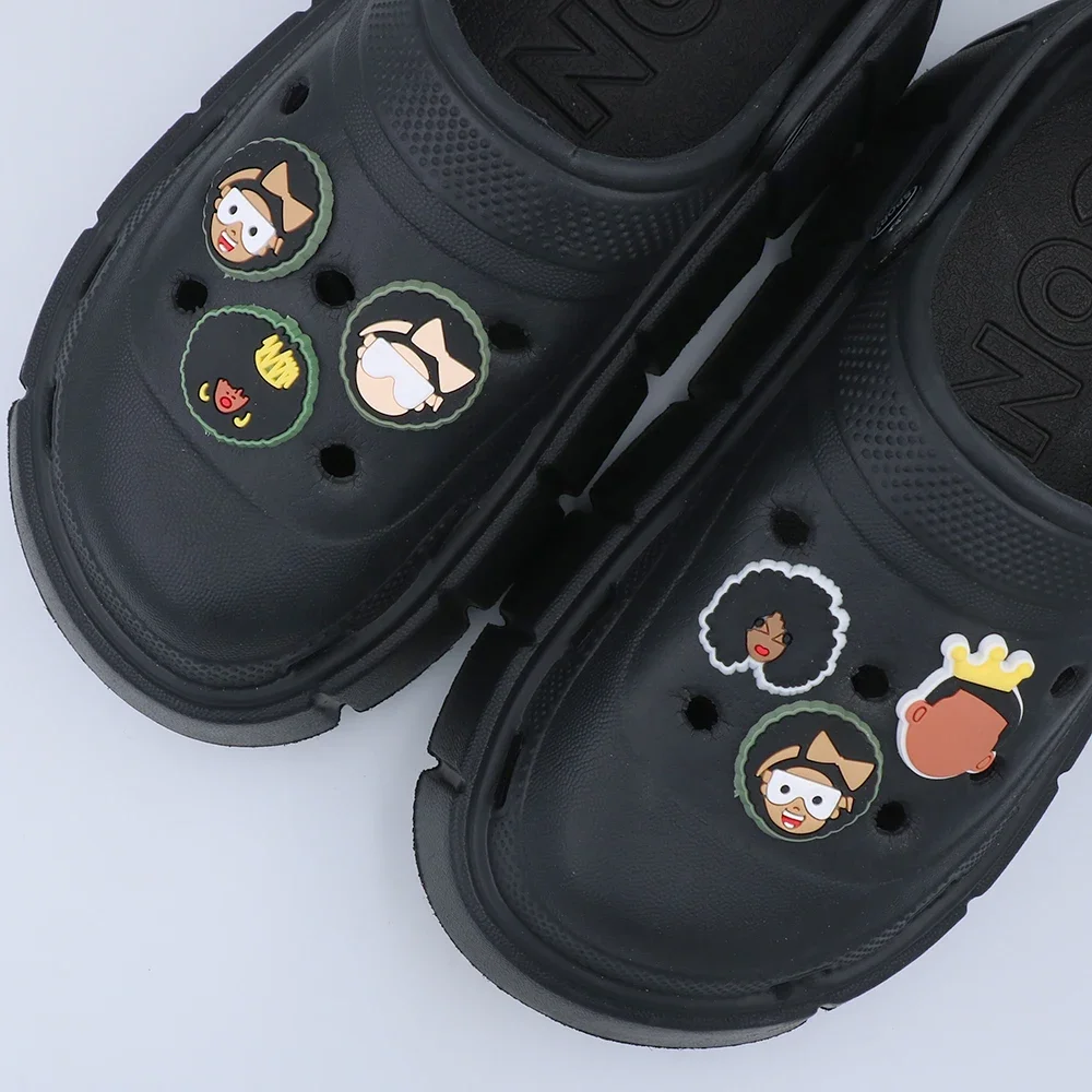 1 Pc Shoe Accessories Charms Black Girl with Thick Hair Round 5 Types Optional Style Cute Cartoon Shoe Decorations Holiday Gift