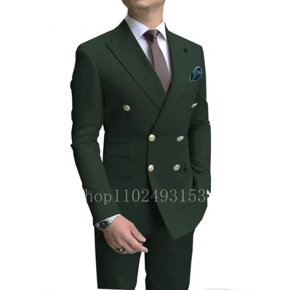 

B25-Two piece suit groom groomsmen dress wedding banquet dress green double breasted suit