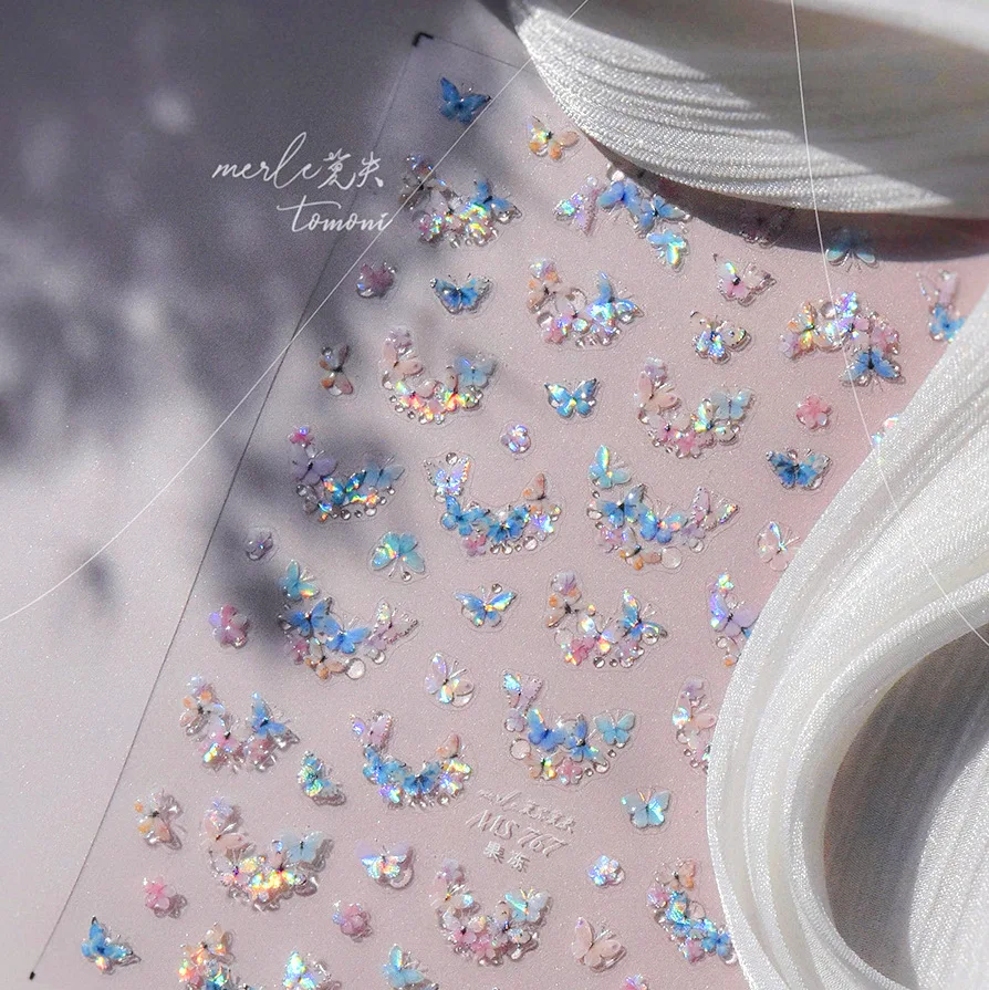 Insekt Schmetterling Tiere 5D Nail Art Aufkleber Bunte charmante Gelee funkelnde zarte weiche Relief selbstklebende Maniküre Aufkleber