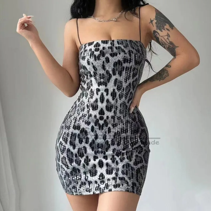 

GIYSILE Leopard Print Sequins Slip Sleeveless Sexy Slim Maxi Prom Dress 2025 Summer Women Fashion Clothes Party evening dresses