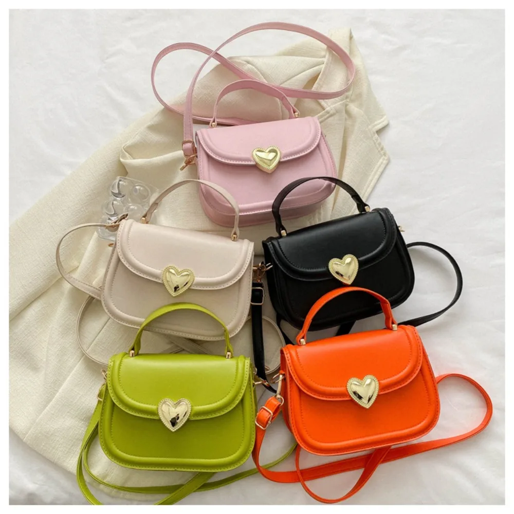 Leisure Square Bag 2024 PU Leather Korean Style Handbag Heart Lock Sling Bag