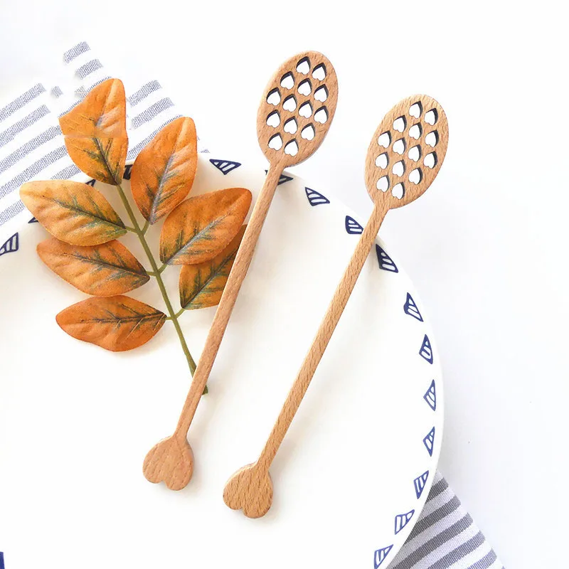 

500pcs Wood Honey Dipper Sever Mixing Stick Spoon Honeycomb Heart Pattern Long Handle Mixing Bar Spoon Tea Accessories