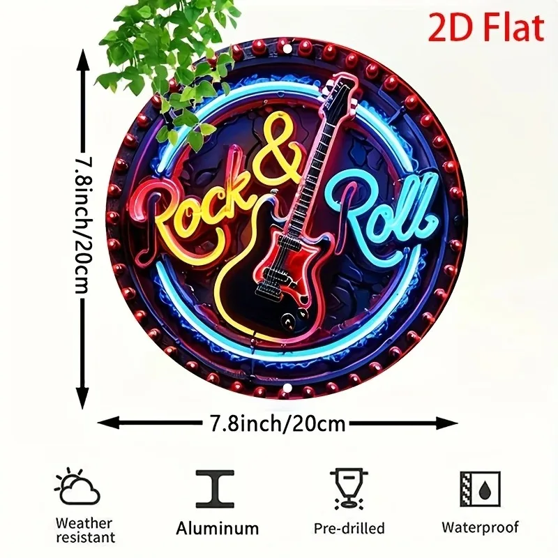 A Vintage Rock Neon Sign, 2Dflat Metal Aluminum Wall Decoration, Suitable for Home, Bar, Café, Club, Outdoor, Garden with Retro view 3