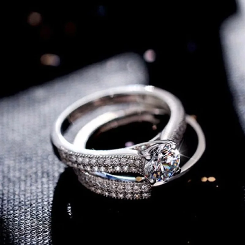 1 par de anillos de boda vintage Halo de plata de ley 925 para mujer, regalo de aniversario, joyería, venta al por mayor