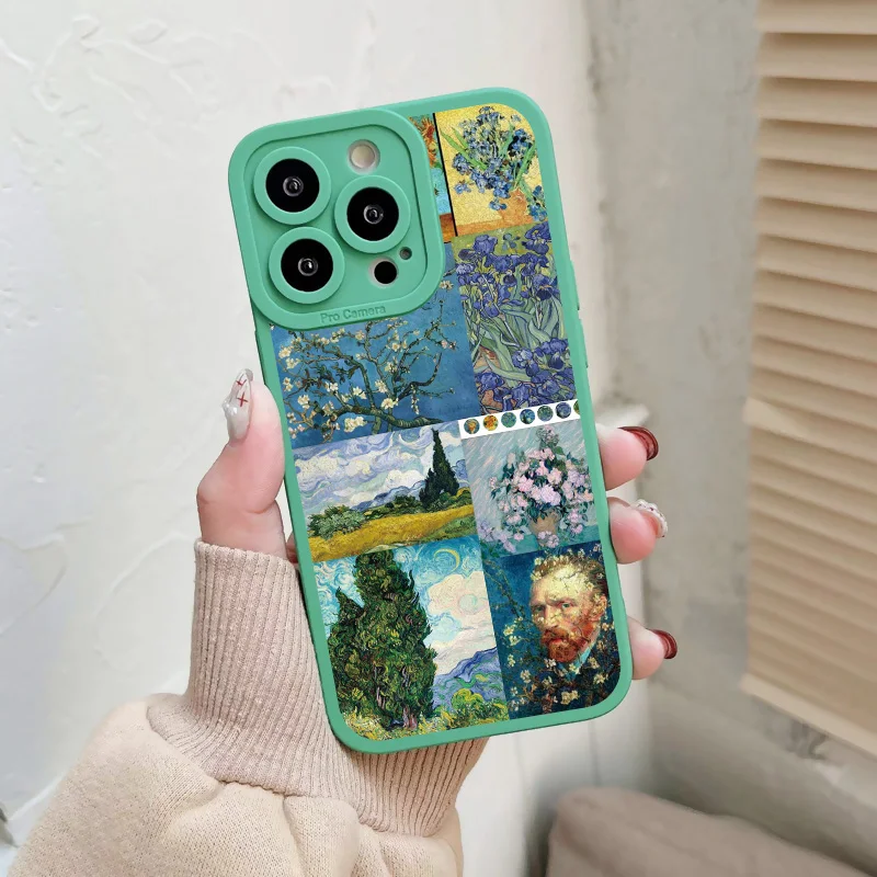 Vintage Van Gogh Phone Case for iPhone 13 12 11 14 Pro Max Puzzle Illustration Phone Back Cover for iPhone 8 7 Plus SE2 X XS XR